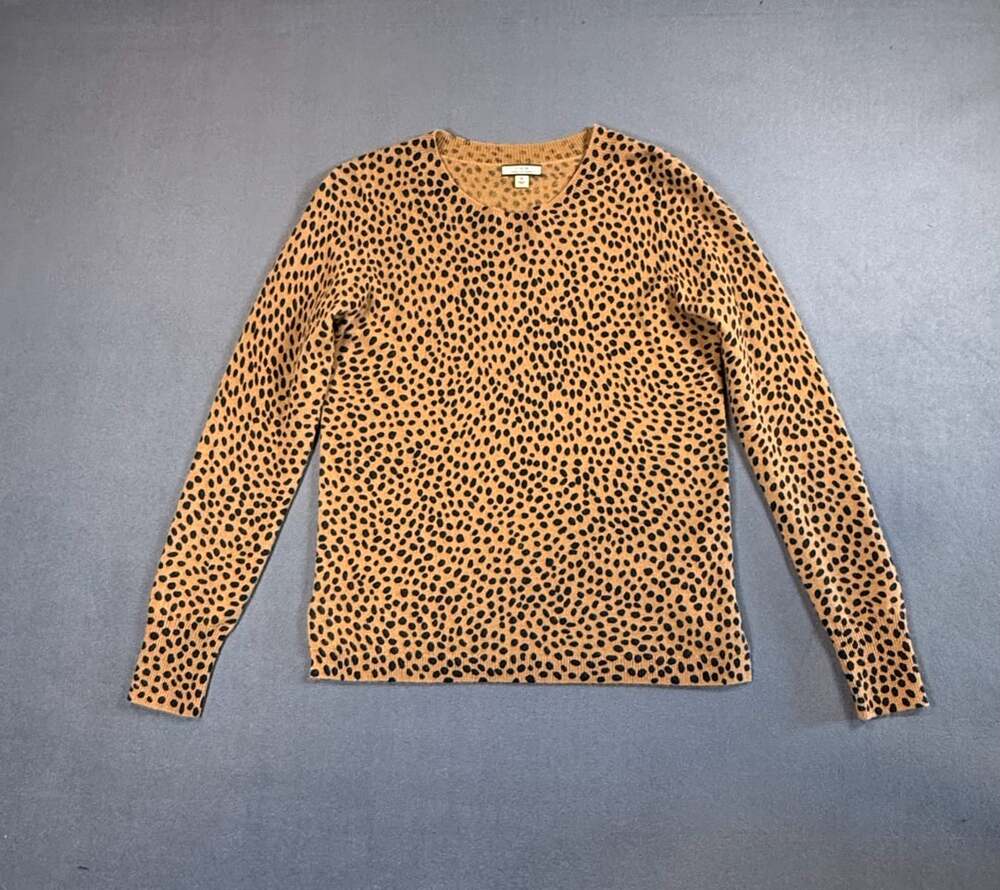 J.Crew Layla Cashmere Crewneck fall Sweater Size S Leopard Print